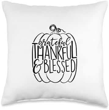 Grateful, Thankful, Blessed Thanksgiving Throw Pillow by Unknown