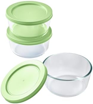 6-Piece Glass Food Storage Containers Set (3 Containers + 3 BPA-Free Lids) | 2-Cup, Leakproof | Microwave, Freezer, Oven & Dishwasher Safe | Ideal for Meal Prep & Pantry Organization, Pistachio