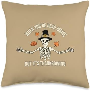 When You're Dead Inside But It's Thanksgiving - Funny Skull Throw Pillow by Unknown