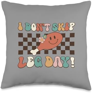 Vixxa Thanksgiving I Don't Skip Leg Day Retro Funny Thanksgiving Women Men Throw Pillow, 16x16, Multicolor by Unknown