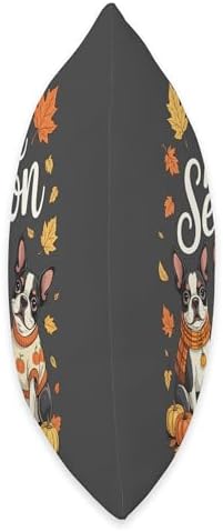 Tis The Season Boston Terrier Fall Autumn Pumpkin Dog Throw Pillow - Image 2