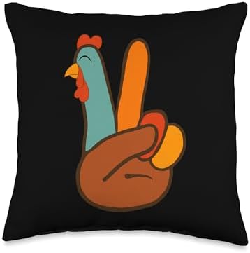 Thanksgiving Peace Love Turkey Hand Sign Tee Ideas Thanksgiving Peace Love Grateful Turkey Hand Sign Throw Pillow, 16x16, Multicolor by Unknown