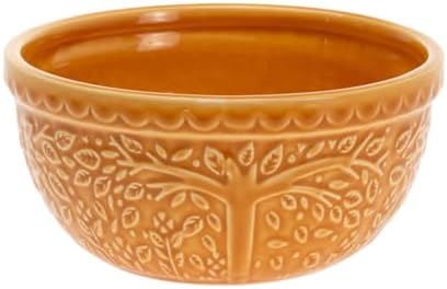 Boston International Ceramic Bowl Fall Autumn Thanksgiving Embossed Leaf Serving Dish, Small/2 Cups, Saffron Yellow by BostonInternational