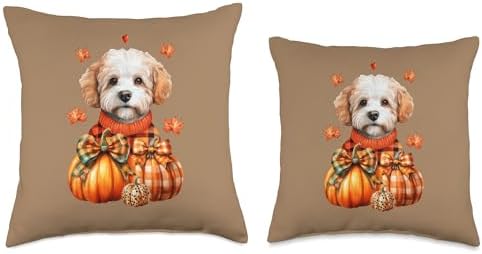 Watercolor Bichon Frisé Dog Pumpkin Autumn Fall Thanksgiving Throw Pillow - Image 3