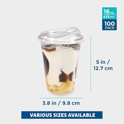 Freshware Clear Plastic Cups with Strawless Sip Lids [100 Cups - 16 oz] Disposable Cup for Iced Coffee, Smoothie, Milkshake, Cold Drinks - Image 3