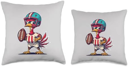 Thanksgiving Cute Turkey Holding American Football Boys Kids Throw Pillow - Image 3