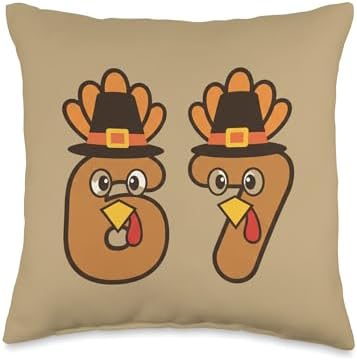 Funny 67 Turkey Thanksgiving Design - Cute 6 & 7 Turkey Num Throw Pillow by Unknown