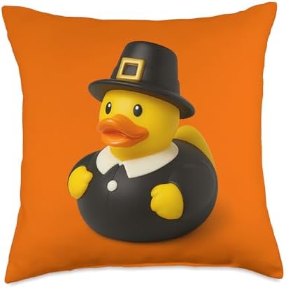 Rubber Duck Pilgrim Thanksgiving Ducky Men Women Kids Throw Pillow by Unknown