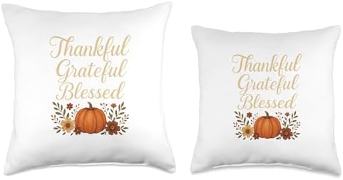 Thankful Grateful Blessed Pumpkin Floral Fall Thanksgiving Throw Pillow - Image 3