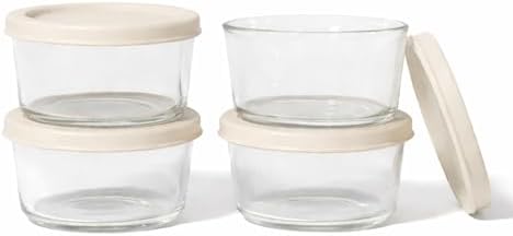 8-Piece Glass Food Storage Containers Set (4 Containers + 4 BPA-Free Lids) | 1-Cup, Leakproof | Microwave, Freezer, Oven & Dishwasher Safe | Ideal for Meal Prep & Pantry Organization, Beige