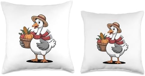 Thanksgiving Just a Thankful Goose Fall Harvest Farm Picnic Throw Pillow - Image 3