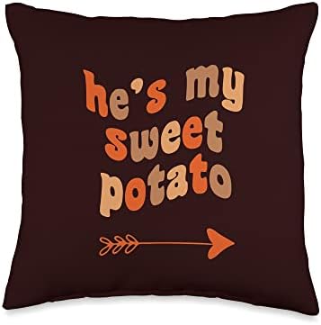 My Sweet Potato I Yam Matching Couples Thxgiving He's My Sweet Potato I Yam Matching Thanksgiving Couples Throw Pillow, 16x16, Multicolor by Unknown