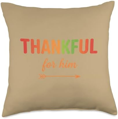 Thankful for Him Thanksgiving Matching Couples Fall Throw Pillow by Unknown