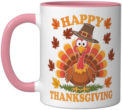Happy Thanksgiving Funny Turkey Family Dinner Thanksgiving Ceramic Mug, Pink/White, 11oz by Unknown
