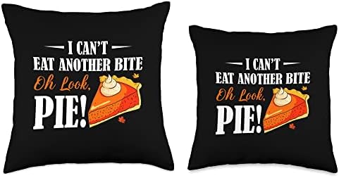 Funny Thanksgiving Day Pie Humor Can't Eat Another Bite Pie Throw Pillow - Image 3