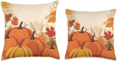 Pumpkins and Leaves Autumn Pattern Thanksgiving Family Throw Pillow - Image 3