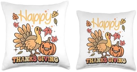 Happy Thanksgiving Colorful Tees Happy Thanksgiving Colorful Turkey & Pumpkin Fall Design Throw Pillow, 18x18, Multicolor - Image 3