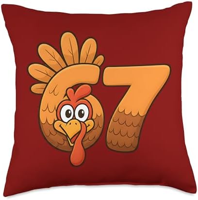 67 Meme Thanksgiving Turkey Day Funny Holiday Six Seven Throw Pillow by Unknown