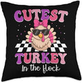 Cutest Turkey in The Flock for Kids Thanksgiving Humor Throw Pillow by Unknown