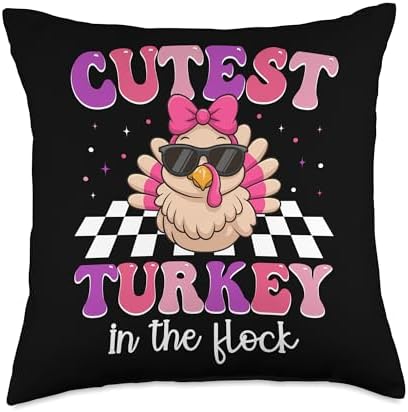 Cutest Turkey in The Flock for Kids Thanksgiving Humor Throw Pillow by Unknown