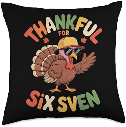 Thankful for Six Sven Turkey Fun Thanksgiving Celebration Throw Pillow by Unknown