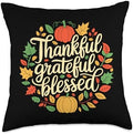 Thankful Grateful Blessed, Friendsgiving Thanksgiving Throw Pillow by HadleyDesigns