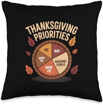 Thanksgiving Priorities Pie Chart Funny Math Teacher Throw Pillow by Unknown