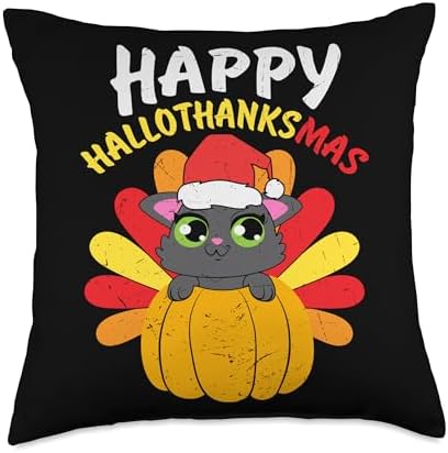 Check out my Thanksgiving Shirts Thanksgiving Happy Hallothanksmas Cat Kitten Throw Pillow, 18x18, Multicolor by Unknown