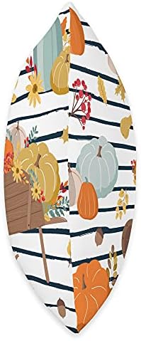Pumpkins Fall Halloween Thanksgiving Autumn Navy Stripes Throw Pillow - Image 2