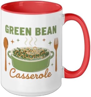 Green Bean Casserole Retro Thanksgiving Dinner Humor Ceramic Mug, Red/White, 15oz - Image 2