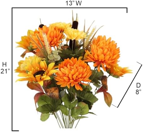 Admired By Nature Artificial Bouquet Bush 18 Stems of Mums, Sunflowers, Zinnia, Foliage (Gold/Orange) - for Fall Home Decor, Weddings, Events, Parties, Thanksgiving, Cemeteries, Funerals - Image 2