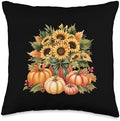 Fall Pumpkin Sunflower Harvest Autumn Thanksgiving Throw Pillow by Unknown