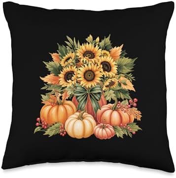 Fall Pumpkin Sunflower Harvest Autumn Thanksgiving Throw Pillow by Unknown