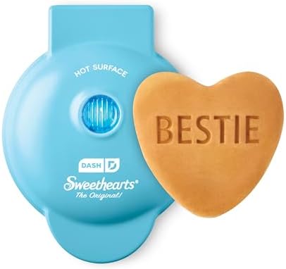 Dash & Sweethearts® Mini Waffle Maker- Mini Machine for Creative Homemade Treats - Nonstick Iron with Unique Print Design - Stylish Waffle Machine - Bestie Blue by Dash