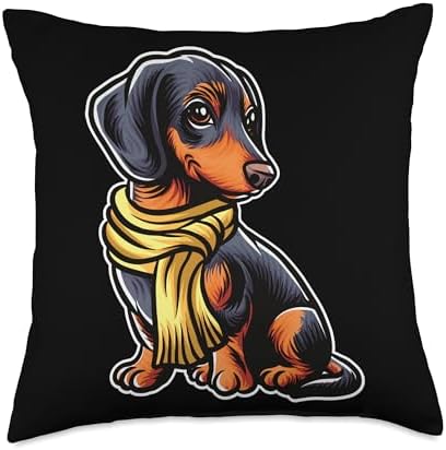 Dachshund Dog Scarf Pumpkin Autumn Fall Happy Thanksgiving Throw Pillow by Unknown