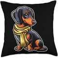 Dachshund Dog Scarf Pumpkin Autumn Fall Happy Thanksgiving Throw Pillow by Unknown