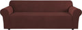 H.VERSAILTEX Stretch Sofa Covers for 3 Cushion Couch Covers Sofa Slipcovers for Living Room Feature Thick Checked Jacquard Fabric with Elastic Bottom(X-Large Sofa 101"-110" Wide, Burnt Brick)