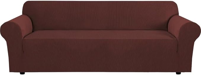 H.VERSAILTEX Stretch Sofa Covers for 3 Cushion Couch Covers Sofa Slipcovers for Living Room Feature Thick Checked Jacquard Fabric with Elastic Bottom(X-Large Sofa 101"-110" Wide, Burnt Brick)