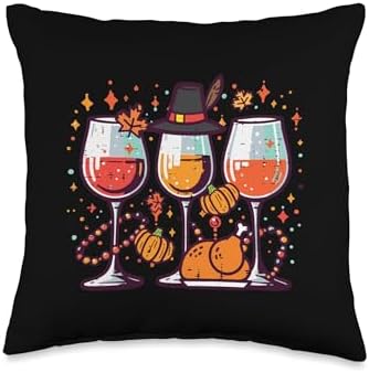 Thanksgiving Glasses Turkey Pumpkin Fall Autumn Women Men Throw Pillow by Unknown
