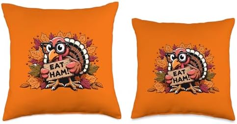 Thankful Holiday Funny Thanksgiving Turkey Outfits Eat Ham Not Turkey Happy Thanksgiving Funny Men Women Kids Throw Pillow, 16x16, Multicolor - Image 3