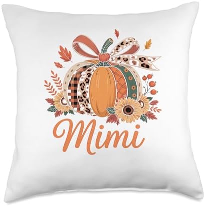 Mimi Thanksgiving Leopard Pumpkin Sunflower Coquette Bow Throw Pillow by Unknown