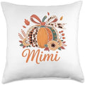 Mimi Thanksgiving Leopard Pumpkin Sunflower Coquette Bow Throw Pillow by Unknown