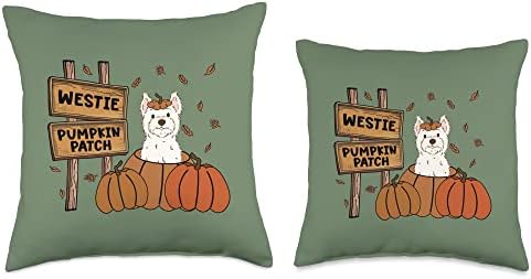 Westie Pumpkin Patch Dog Lovers Thanksgiving Halloween Throw Pillow - Image 3