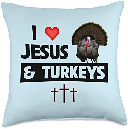 I Love Jesus and Turkeys Bird Watcher Christian Thanksgiving Throw Pillow by Unknown