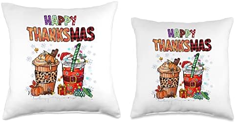 Funny Happy Thanksmas Thanksgiving Christmas Coffee Lover Throw Pillow - Image 3