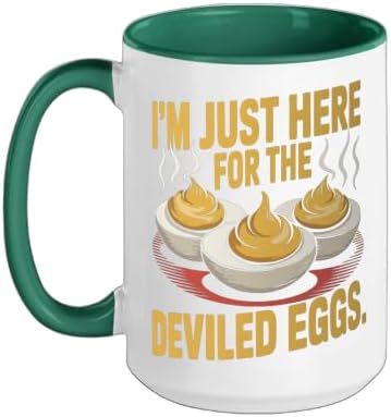 I’m Just Here for the Deviled Eggs Egg Expert Deviled Egg Ceramic Mug, Dark Green/White, 15oz by Unknown