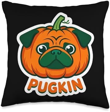 Pugkin Pug Pumpkin Thanksgiving Fall Autumn Pun Owner Joke Throw Pillow by Unknown