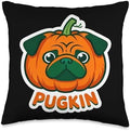 Pugkin Pug Pumpkin Thanksgiving Fall Autumn Pun Owner Joke Throw Pillow by Unknown