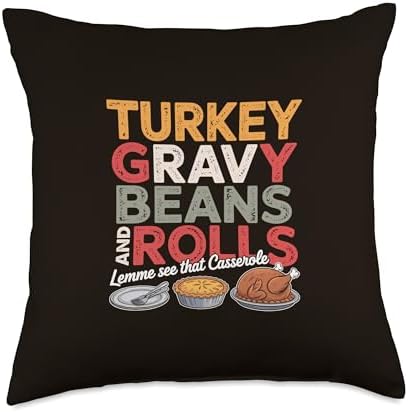Turkey Gravy Beans and Rolls Casserole Funny Thanksgiving Throw Pillow by Unknown