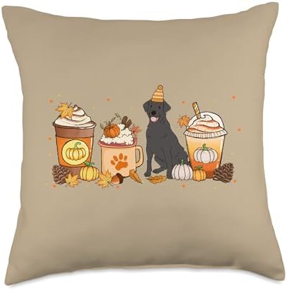 Labrador Retriever Coffee Pumpkin Spice Fall Thanksgiving Throw Pillow by Unknown
